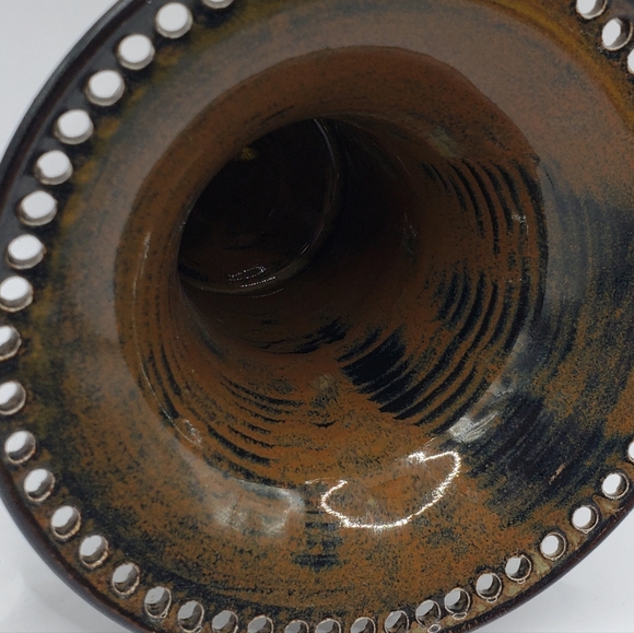 Burb Land Pottery Trumpet Vase Earring Holder Jewelry Organizer Signed 4" H Deco - Picture 11 of 15